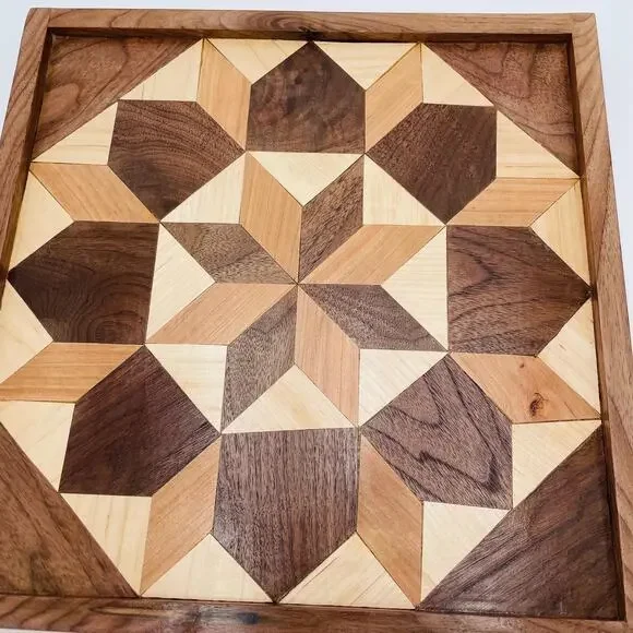 Wood Handcrafted Geometric Pattern Barn Quilt Will Hanging Art Piece - Picture 15 of 16